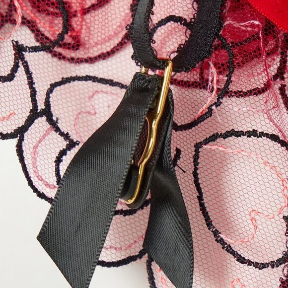 AGENT PROVOCATEUR Maysie Garter Suspender Belt in Red Heart Embroidered Tulle - Picture 5 of 10